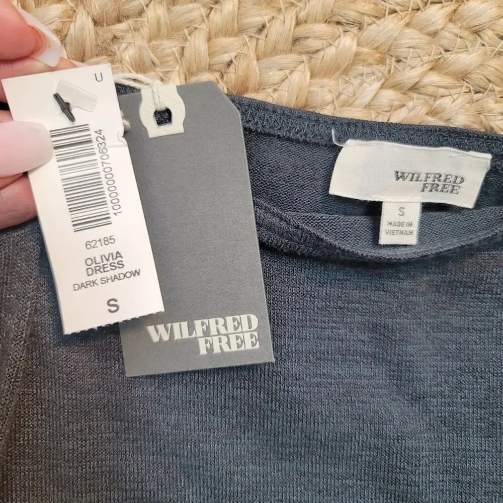 ARITZIA WILFRED FREE Olivia Charcoal Gray Off Shoulder Bodycon Dress Long Sleeve